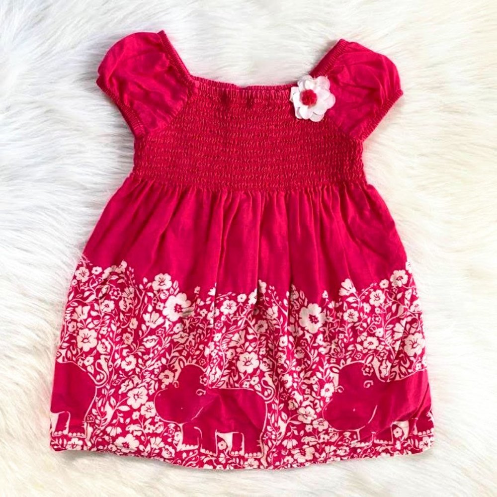 Gymboree Girls Pink Smocked Hippo Dress 12/18M